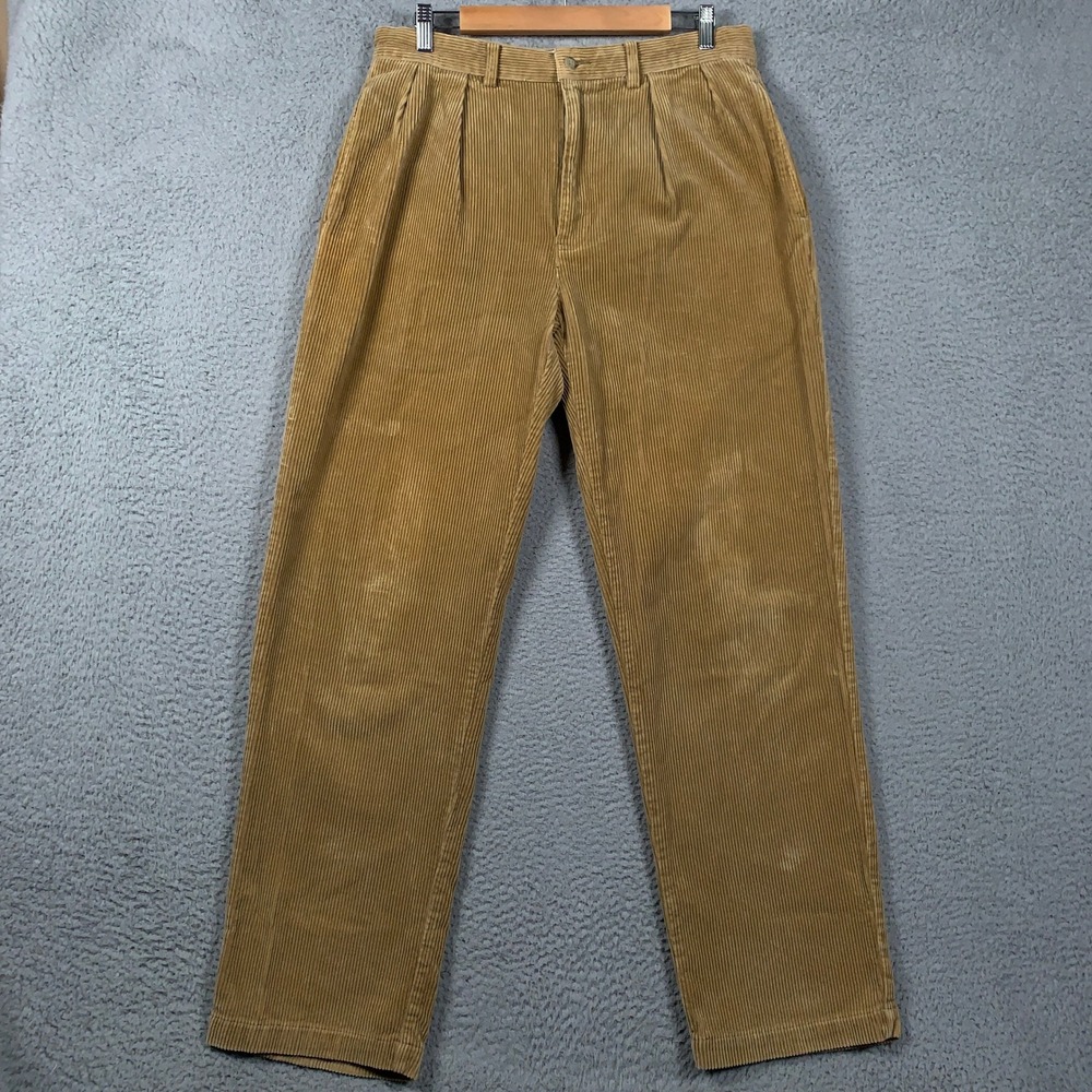 Vintage Polo Ralph Lauren Corduroy Pant Trousers Mens 33x32 Tan Pleated Straight